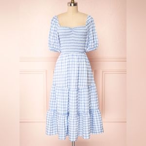 Puff Sleeve Gingham Midi Dress - Size M
